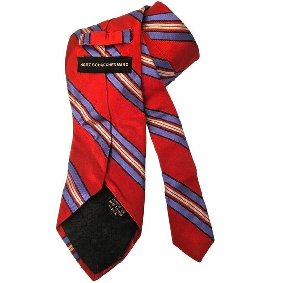 Hart Schaffner Marx Handmade Silk Tie Red Violet Navy Yellow Angular Stripe 3.5" - Picture 5 of 5
